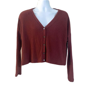 Womens Wild Fable Berry Button Front Cropped Cardigan Long Sleeve V-Neck-Size Sm